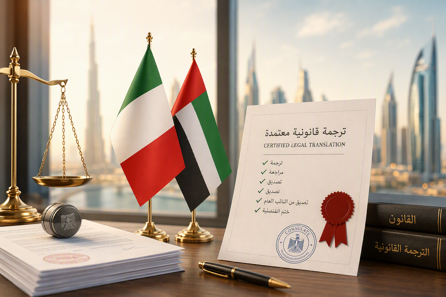 bandiera Italia e Emirates ambito traduzione legale